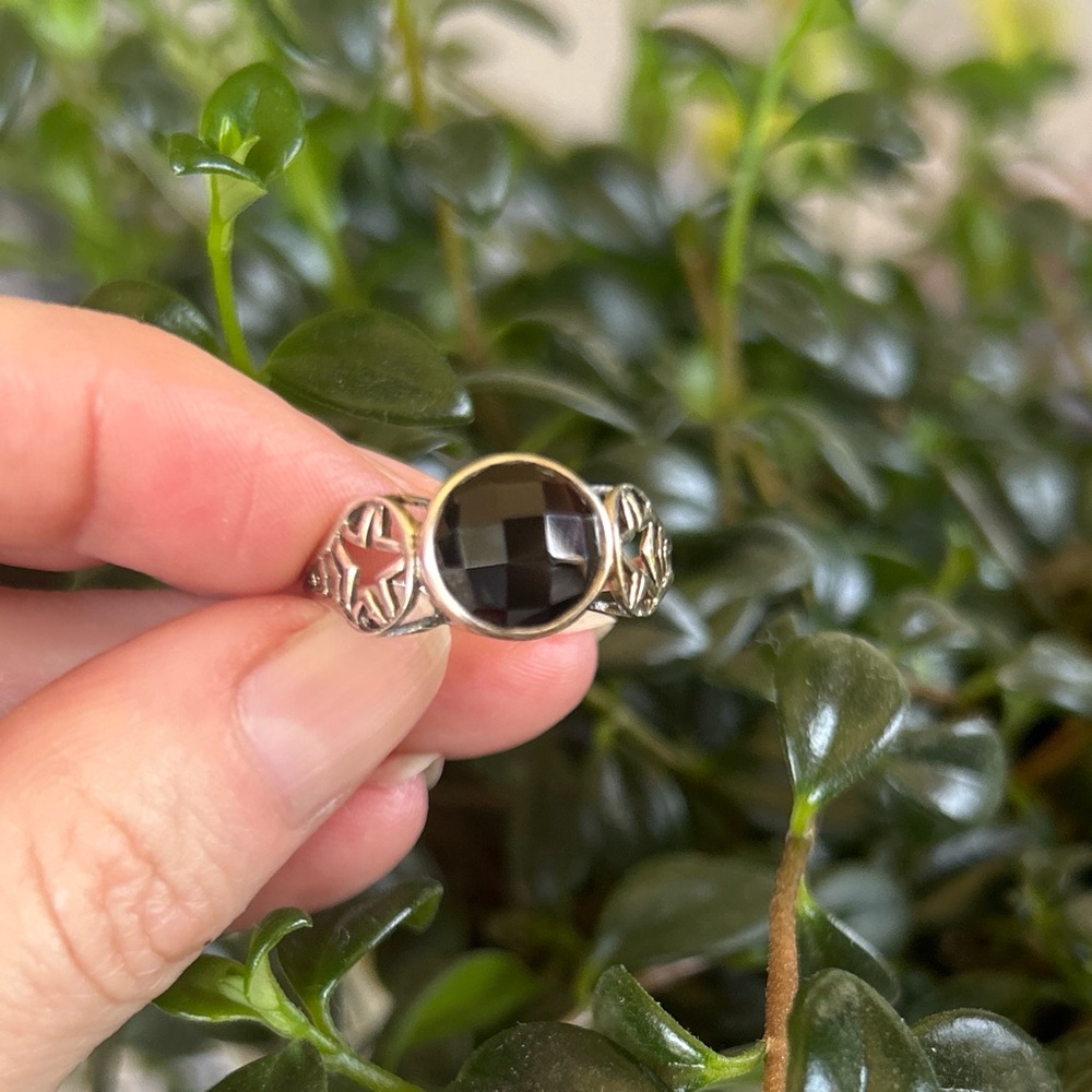 Vintage Faceted Black Onyx Sterling Silver Ring